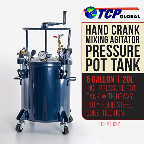 Tcp Global Commercial 5 Gallon (20 Liters) Spray Paint Pressure Pot Tank With Manual Mixing Agitator With Master Elite Series 25 Foot Air And Fluid Hose Assembly Set With Fittings thumb #2