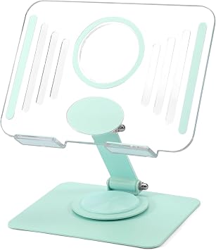 Adjustable Clear Tablet Holder, Foldable Acrylic Tablet Stand,360 Degree Rotating Aluminum Base for Home Office Desk, Portable iPad Stand for Desk