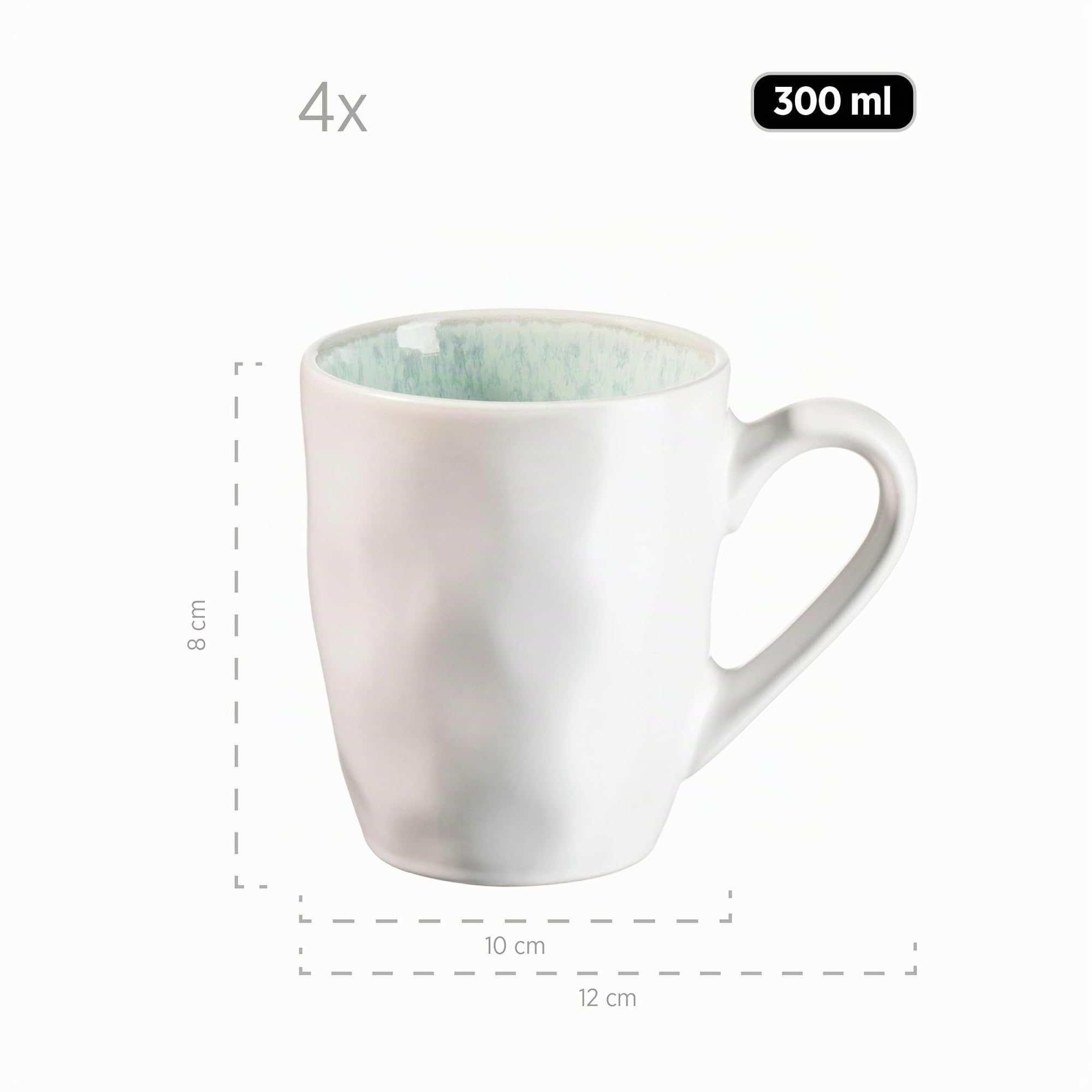 MÄSER Serie Frozen - Vajilla de cerámica para 4 personas, 16 piezas con formas orgánicas, servicio moteado, gres, color verde turquesa