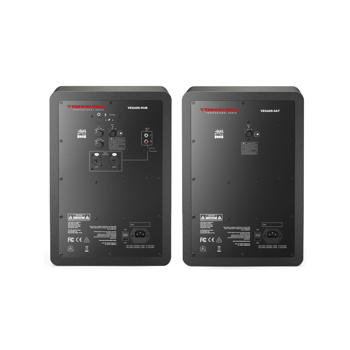 CERWIN-VEGA! VEGA8SB-PR 8 inch 200 Watts 2-Way Studio Monitors Full Range Active Powered Black HUB and SAT Pair