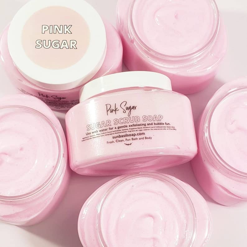 Sunbasil Soap Pink Sugar Whipped Body Scrub. Handmade Soap in a Jar