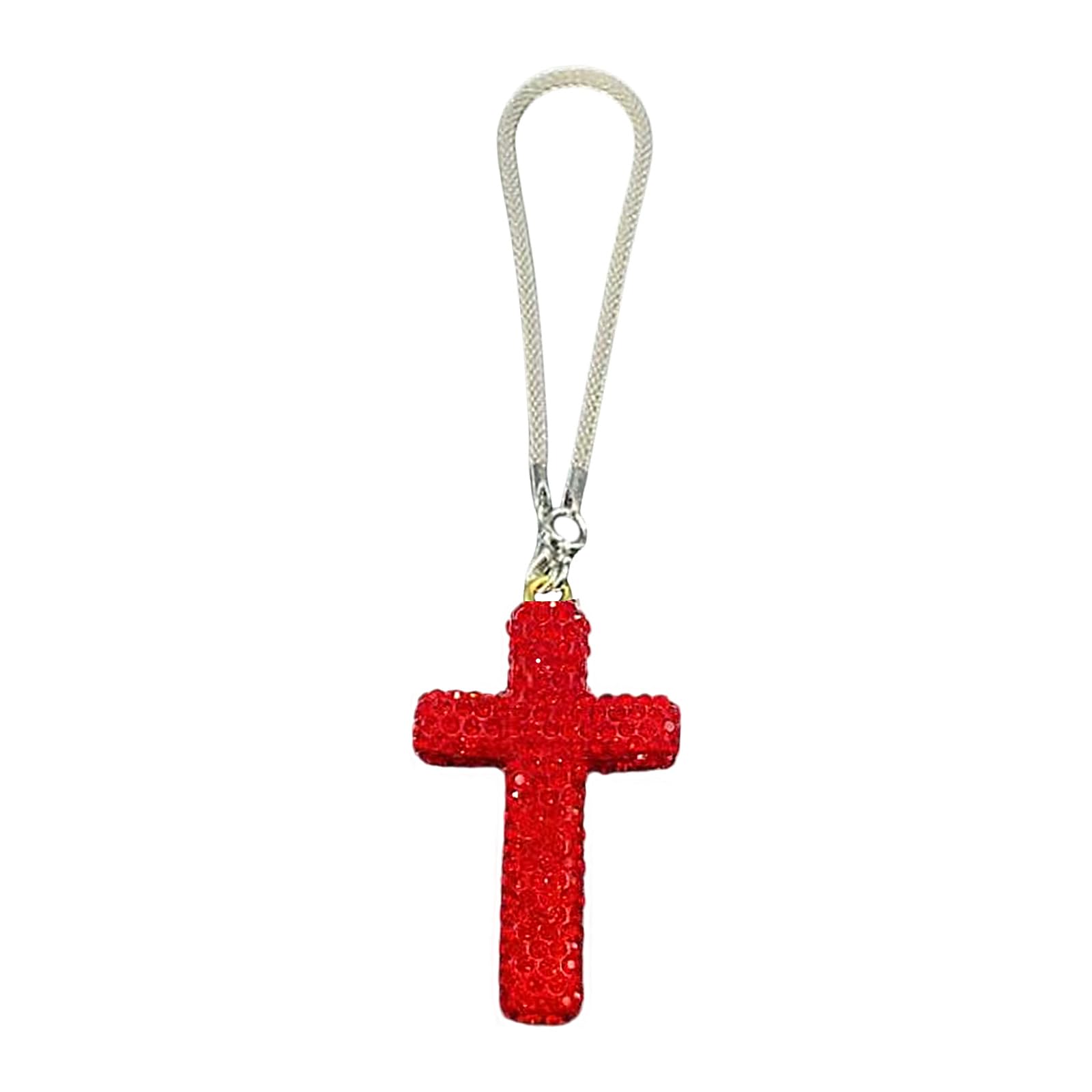 Delicate Clay Crucifix Car Accessory with Sparkling Rhinestones for Faith Inspired Automotive Interior Hanging Decoration Pendant Accessory
