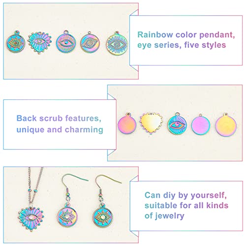 DICOSMETIC 10Pcs Evil Eye Charms 5 Styles Egyptian Eye Pendants Stainless Steel Flat Round and Heart Pendant with Evil Eye Charms Rainbow Hanging Ornaments for DIY Necklace Bracelet Jewelry Making - Image 4