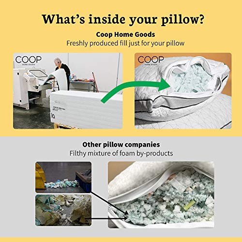 Coop Home Goods - Eden Shredded Memory Foam Pillow with Cooling Zippered Cover and Adjustable Hypoallergenic Gel Infused Memory Foam Fill - Standard