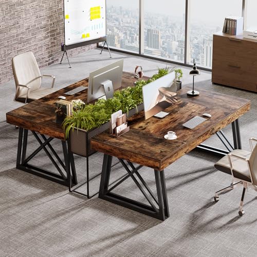 Tribesigns 63-Inch Executive Desk, Farmhouse Office Computer Desk with Sturdy X-Shaped Legs, Large Writing Table Business Furniture Workstation for Home Office, Study (Rustic Brown & Black) - Image 5