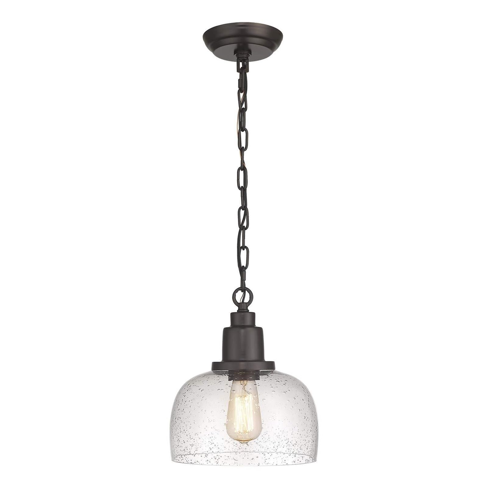 HUAYUSEDF Farmhouse Industrial Seeded Glass Pendant Lamp Chandelier Hanging Lighting Ceiling Fixture Dark Bronze Vintage for Kitchen Island Dining Room