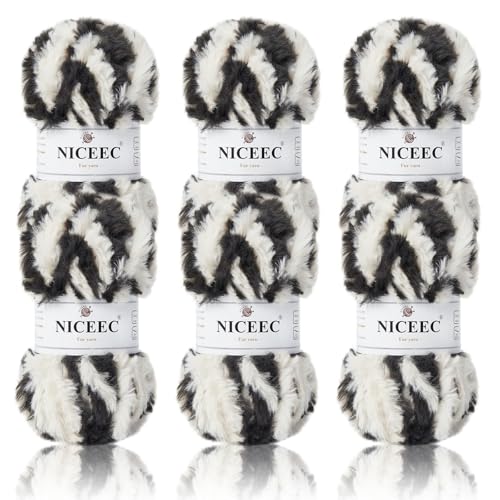 Image of NICEEC Faux Fur Yarn Super Soft, Chunky & Fluffy, Eyelash Yarn for Crochet & Knitting(Total Length 210yds /10.6oz) - Panda /300g