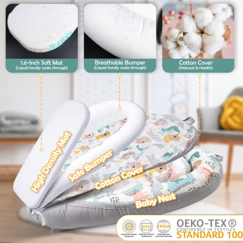 Image of Infant Support Cushion-Breathable and Soft Organic 100% Cotton, Portable Tummy Time Mat with Removable Support Cushionr Cover, Floor Baby Support Cushion for Newborn - Lion