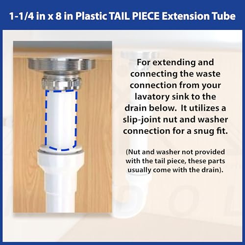 Tubo de cola para fregadero 1-1/4 pulg. x 8 pulg. plástico blanco miniatura 5
