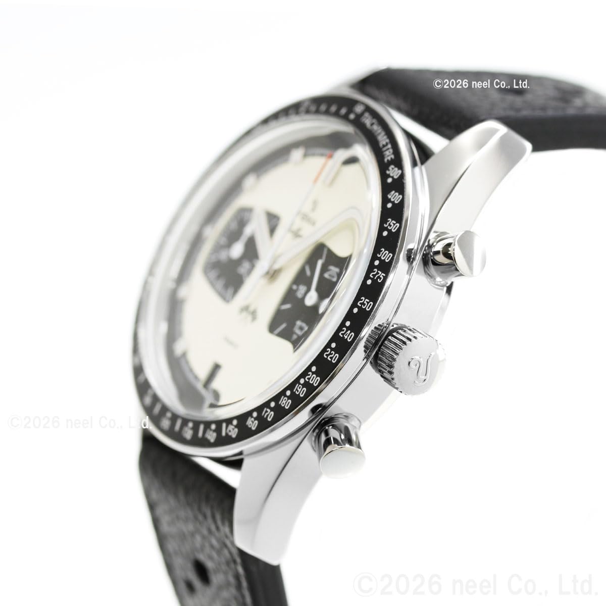 YEMA Rallygraf Panda Acero Híbrido Mecánico Cuarzo Cuero Blanco Reloj Hombre, Negro , Correa