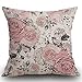 Housse de coussin grise abstraite avec fleurs roses et feuilles sur fond blanc aquarelle motif floral rose en couleur pastel, housse de coussin décorative, taie d'oreiller carrée 45 x 45 cm