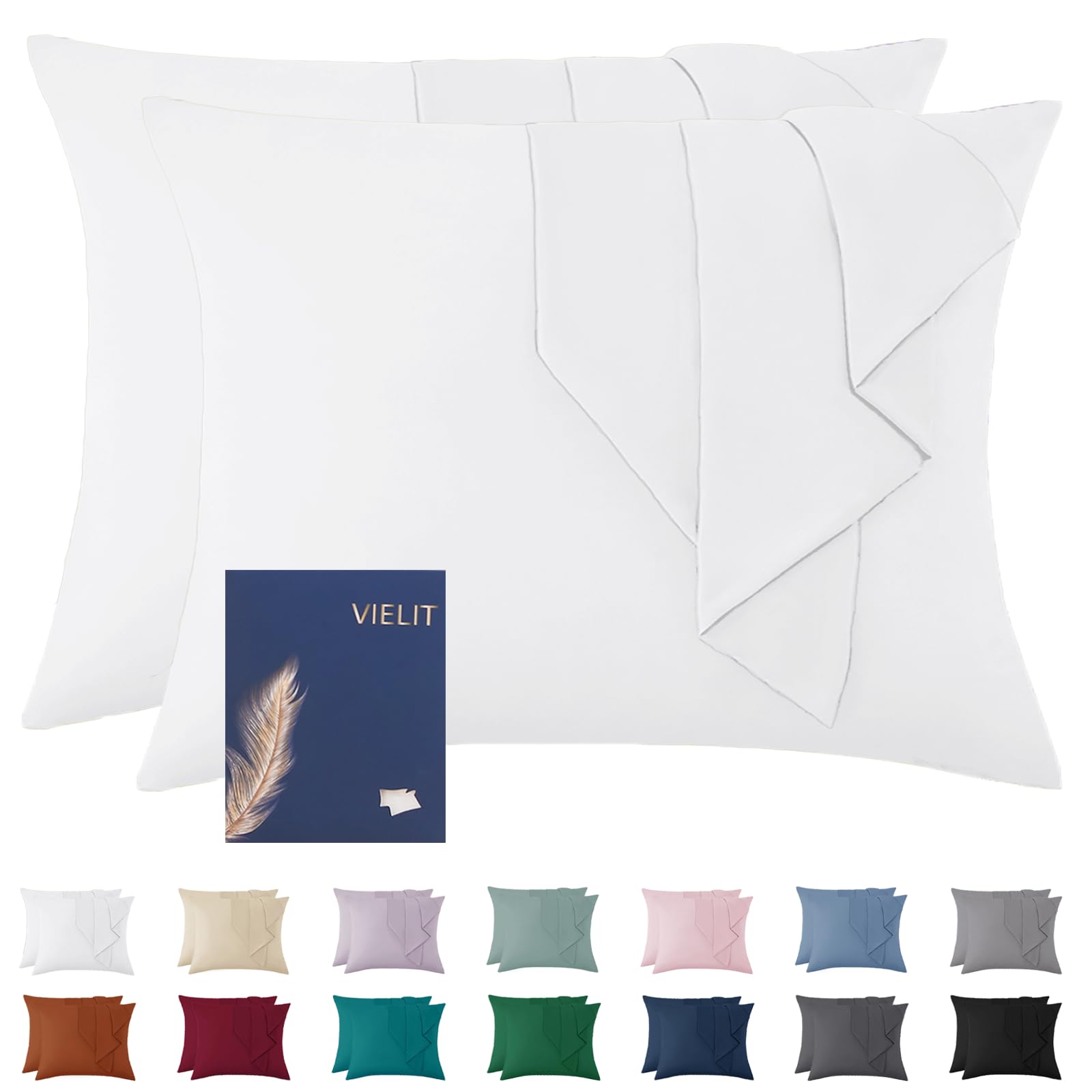 Vielit Set of 2 Pillowcases 60 x 80 cm, White, Microfiber, Decorative, 60 x 80 cm, Eco-certified, Durable and Hypoallergenic โ image 1