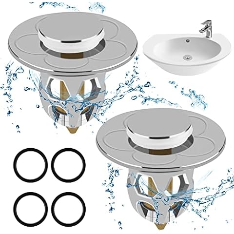 Universal Pop Up Sink Plug, Gobsty 2 Pack Sink Drain Stoppers Basin Plug with Brass Bounce Core Push-Type Drain Plug for Ø34-40mm Drain Holes Wash Basin, Bathroom, Kitchen (Silver) Cover