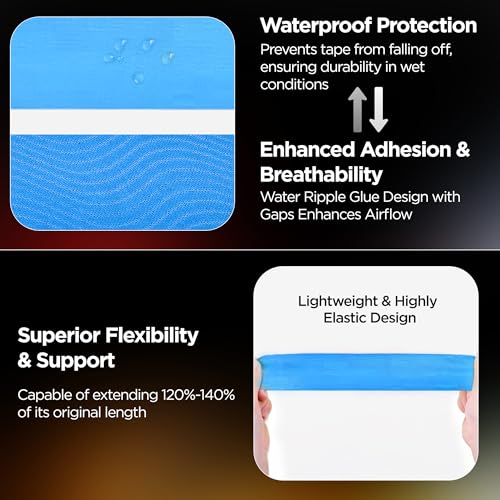Image of Dr Trust USA Kinesiology Tape For Sports Injury, Muscles Pain Relief, Waterproof Athletic Ktape For Arms, Knee, Shoulder, Legs, Ankle, Adhesive Compression Bandage 5 m X 5 cm (Blue)