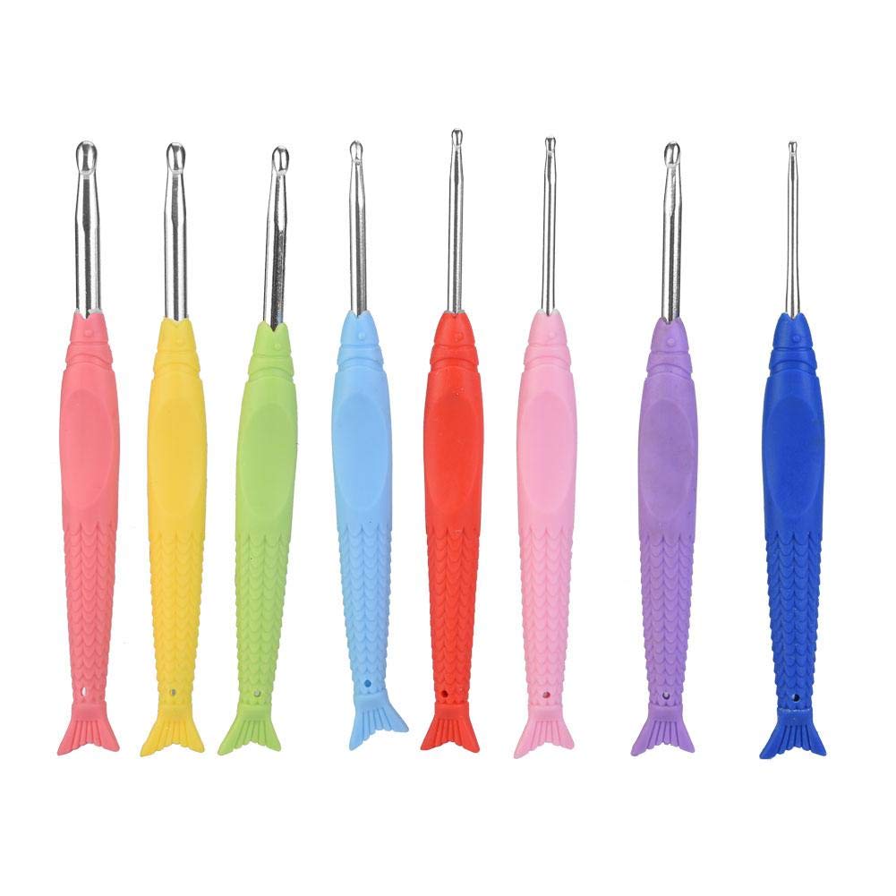 Wal front 8Pcs Different Sizes Soft Rubber Handle Crochet Hook Kit TPR Knitting Needles Set Aluminum Handle Crochet Hooks Kit DIY Yarn Weave Craft