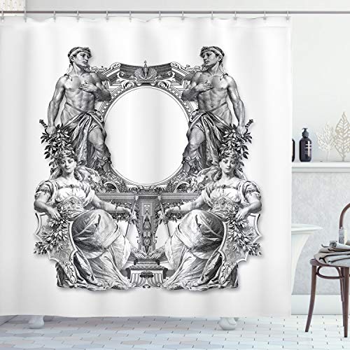 ABAKUHAUS Victorian Shower Curtain, Old Victorian Frame 2 Man and 2 Woman Baroque Crown Princess Art
