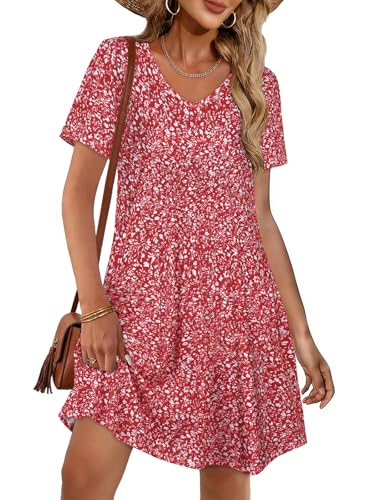 Image of CHICGAL Summer Dresses for Women V Neck Short Sleeve Casual Loose T Shirt Sundress Beach Cover Ups with Pockets 2026