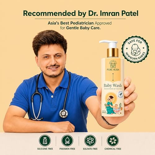 Image of Pure Aura Baby Body Wash 200ml, Pack of 3 - Doctor Recommended Ayurvedic Baby Wash with 12 Natural Herbs | Tear-Free, Gentle Hydration for Newborns & Kids