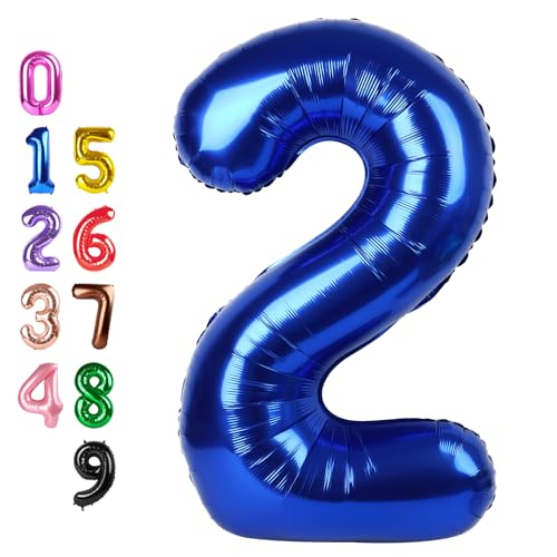 Image of 2 Balloon 40 inch Navy Blue Number Balloons for 2nd Birthday Decoration | Saturated Color, Large 40 in, With Inflation Straw & Hanging Hole, Great for Men's Party, Back-To-School Season, Pool Party