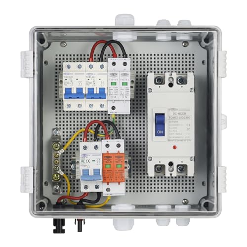 PV Combiner Box 1 String Solar Distribution Box with 25A, 150A DC, 63A AC Circuit Breakers and Surge...