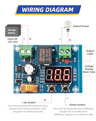 12V-36V DC Voltage Protection Module Digital Low Voltage Protector Disconnect Switch Cut Off Over Discharge Protection Module Pack of 22