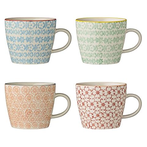 Bloomingville Tassen Carla - Kaffeetasse Teetasse mit Henkel, rot grün blau orange, Keramik, 4er Set Cover