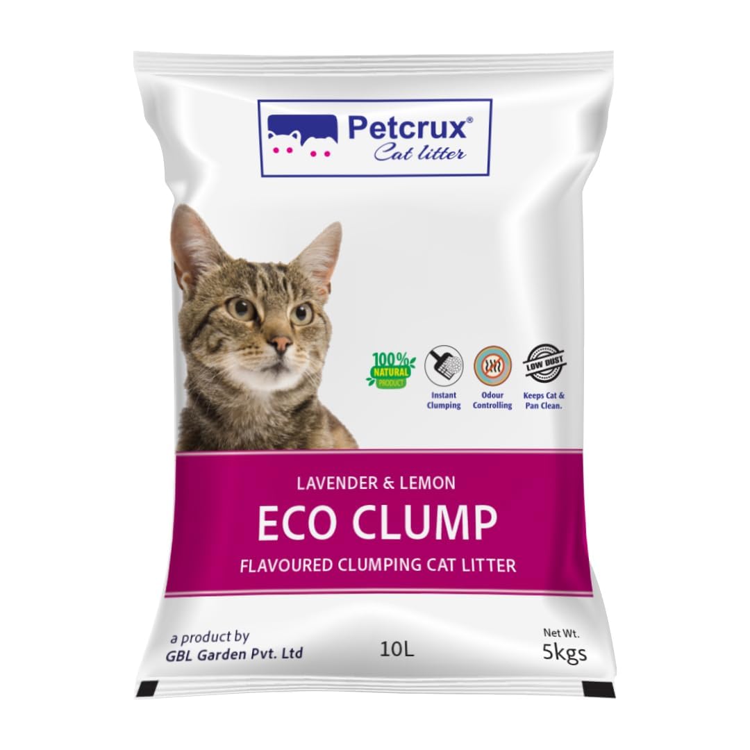 PetCrux Eco Clump Cat Litter 5Kg, 100% Natural Bentonite Odour Lock Lavender and Lemon Scented Clay, Dust Free, Single Pack-image-17