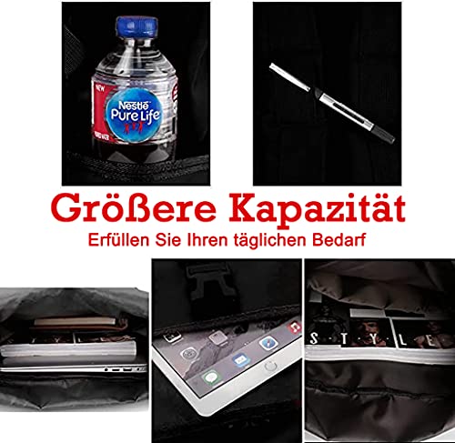 BBD RollTop Rugzak voor dames en heren, 15,6 inch laptoprugzak van PU en Oxford, waterdichte schoolrugzak, dagrugzak voor universiteit, vrije tijd, sport, reizen, zwart. 31, - Image 4