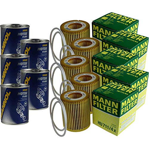 MANN Lot de 5 filtres à huile HU 711/4 x + 5 x rinçage moteur SCT