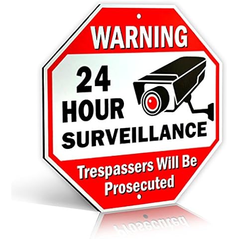 Signs Authority 24-Hour Surveillance No Trespassing Metal Sign with for Home Business Video Security CCTV Camera Cover
