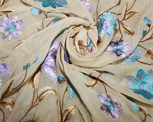 Géorgette 100% soie brodée multicolore tissu fluide et transparent en 44 pouces
