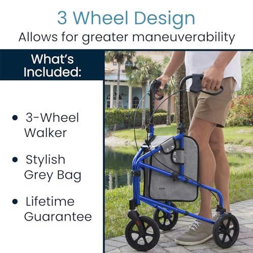 Image of Vive Mobility 3 Wheel Walker for Seniors - Foldable Narrow Rollator Walker