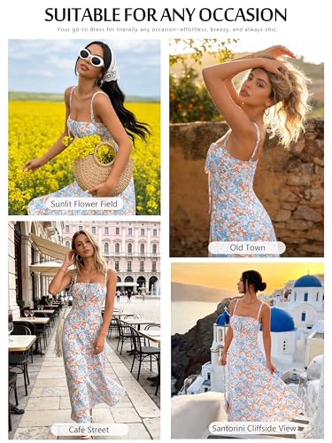 Image of YATHON Women's Summer Midi Corset Boho Dresses Spring Casual Floral Spaghetti Straps Lace Up Dress Flowy Aline Beach Sundress