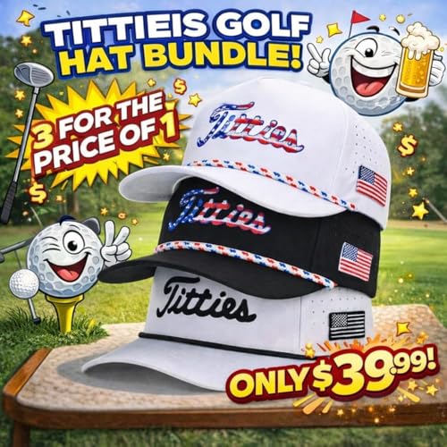 Image of Curves & Clubs Titties Golf Hat - Funny Golf Hat, Titties Hat - Funny American Hat - Men's Gifts (Cotton, White-Black)