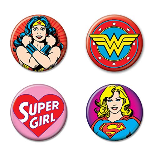 ATA-BOY DC Comics Wonder Woman and Supergirl Button-Pin (4-Pack)