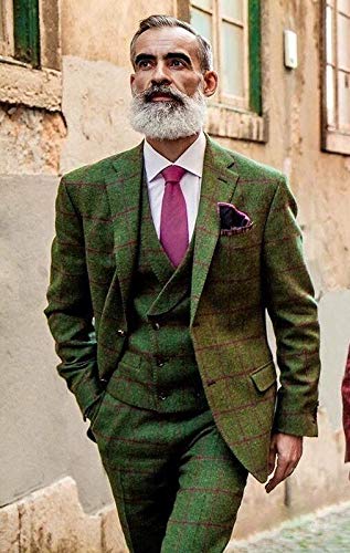 Men's Plaid Wool Blend Tweed Slim Fit Party Wedding Tuxedo Green Fashion 3 Piece Suits2