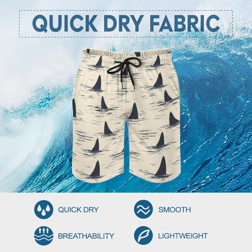 Hawaiian Shorts for Men - Comfy Cool Shark Fin Print Mens Swim Trunks Bathing Suits with Mesh Lining3
