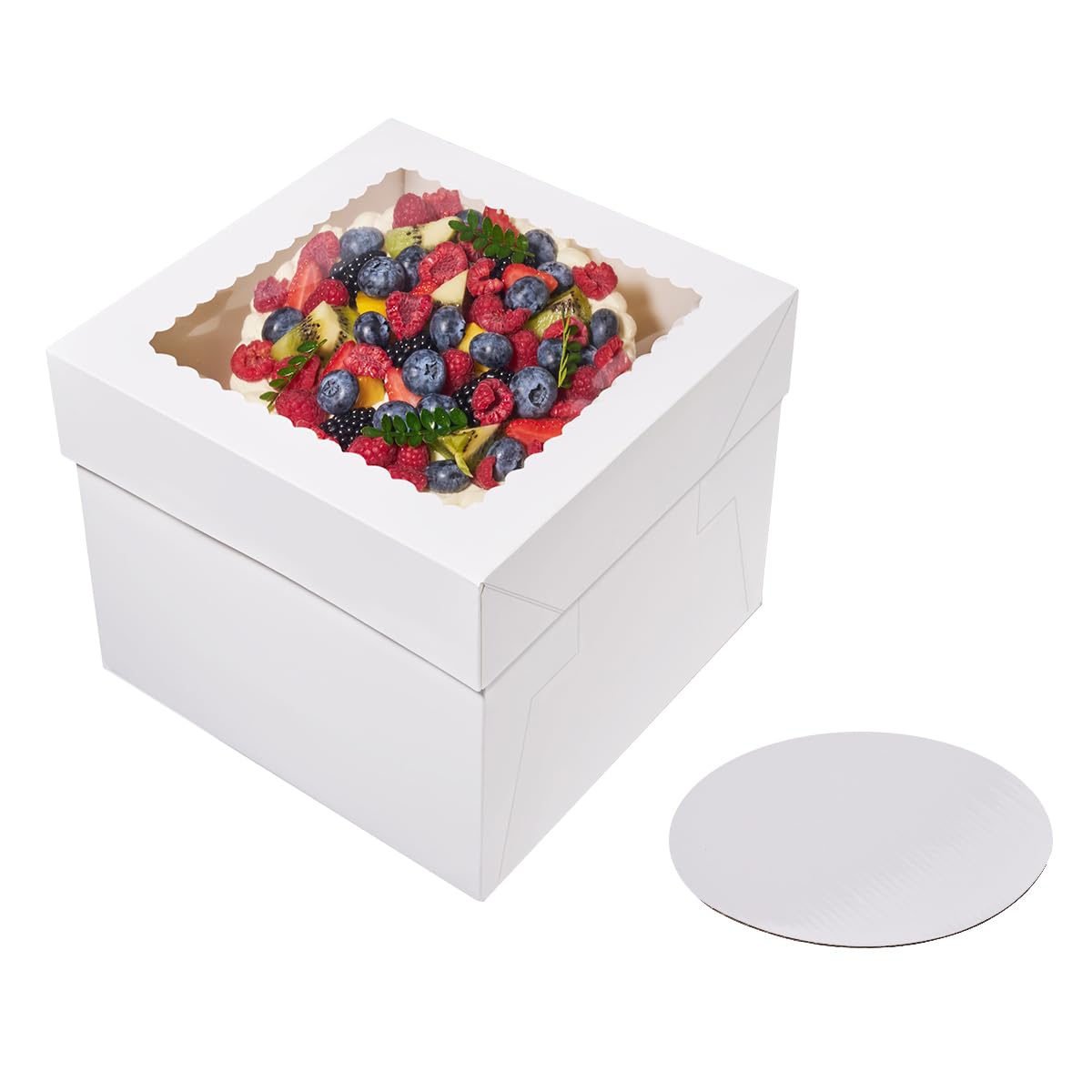 Cake Boxes,3 Pack Clear Tall Cake Box 10x10x8 Inches with Cake Boards, White Bakery Boxes with Large Window,Ideal for Mother's Day,Wedding,Birthday&Party