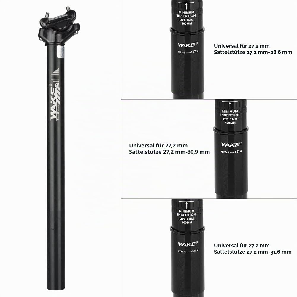 CYSKY Fahrrad Sattelstütze 27,2 x 400mm mit 4 Größen Sattelstützen Adapter 28,6mm 30,4mm 30,9mm 31,6mm, Shock Absorber Fahrrad Sattelstütze für Mountainbike Rennrad MTB BMX Sport & Freizeit