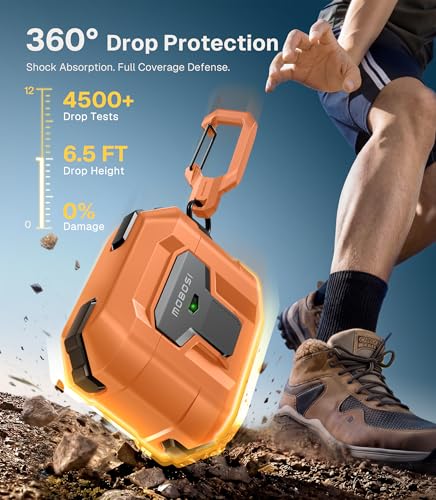 Image of MOBOSI for AirPods Pro 3 Case 2025 with Drop-Proof Lock, Cleaning Kit & Keychain, Compatible with MagSafe, Military-Grade Protection Hard Cover for iPods Pro 3rd Generation, Orange