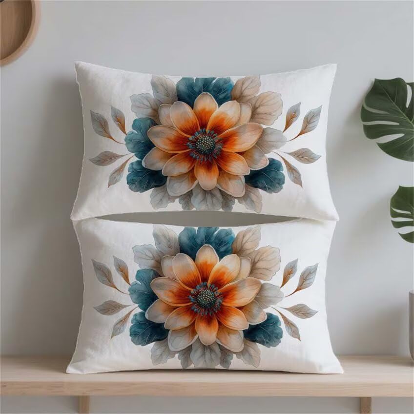 Housse de coussin 80x100 cm orange brûlée en lin imperméable - 2