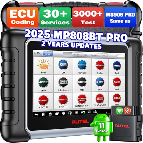 Autel MaxiPRO MP808BT PRO Scanner, 2 Years Update ($700), 2025 Up of MaxiSys MS906BT MaxiCOM MK900BT MK900, ECU Coding as MS906 PRO MP900-BT, 3000+ Active Test, 30+ Service, FCA Autoauth, 11OS 4/ 64GB