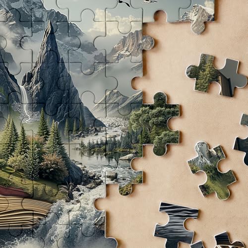 Rompecabezas Fantasy Mountain Book para adultos, 1000 piezas. Rompecabezas de paisaje mágico con cascada, planta, bosque y lago. miniatura 3