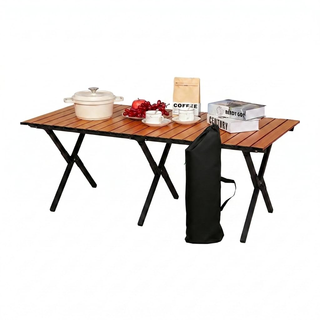 Table de Camping Pliante 119 x 58 cm, Table Pliante Portable, Sac de Rangement Inclus, Facile à Transporter pour 6 à 8 Personnes, Pique-Nique, Voyage, Jardin, terrasse - Brun