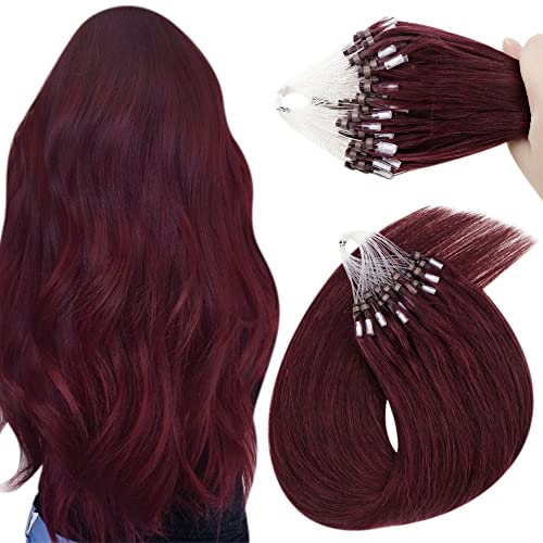Easyouth Invisible Micro Loop Hair Extensions Silky Straight Wine Red Ring Hair Extensions 16 Inch 50g 1g Per Strand Natural Link Hair Extensions for Women