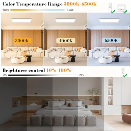 Image of ELEPHANTBOAT 48W LED Ceiling Light with Remote,3000K-6500K Dimmable Flush Mounted Ceiling Light with Back Amber Light Design,58x22cm, Slim Square Ceiling Lamp for Bathroom, Living Room,Hallway