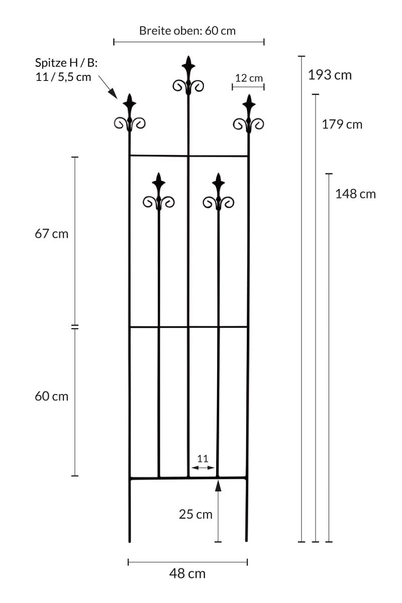 KUHEIGA Rankgitter Metall Rost 10mm Eisen! Höhe 193cm Rankhilfe, Rankgerüst, Rankwand Spalier