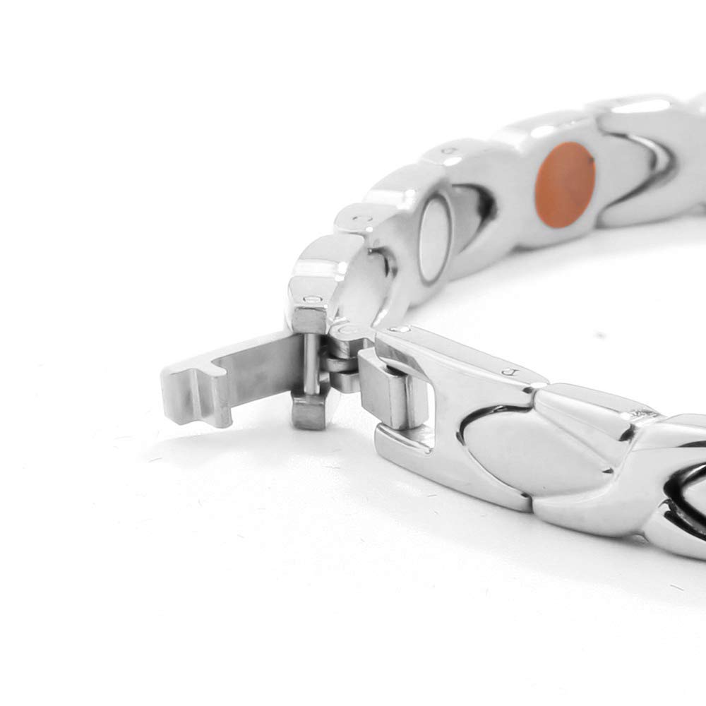 HAQI Bracelet magnétique en titane pour homme et femme - Interconnexion en forme de X - 5 éléments - Bracelet magnétique puissant en germanium avec outil de retrait et boîte cadeau (19,8 cm, argenté),