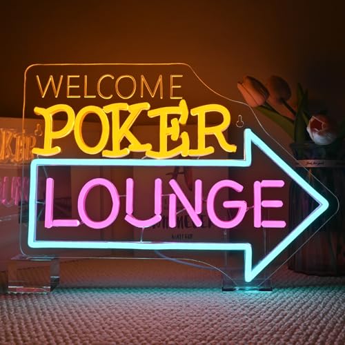 Image of Looklight Welcome Poker Lounge Neon Sign for Wall Decor Right Arrow LED Light Sign Decoration for Bedroom Casino Bar Hotel Play Room Birthday Party, Suitable for Dormitory Man Cave