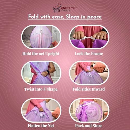 Image of Mosquito net for King Size Bed | Mosquito net Double Bed | Bed Queen Size Foldable Machardani | Polyester 30GSM Strong Net | PVC Coated Corrosion Resistant Steel Wire - Maroon